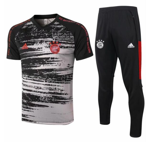 Bayern Munich Black Grey Short Sleeve Training Kits Shirt with pants 2020/21